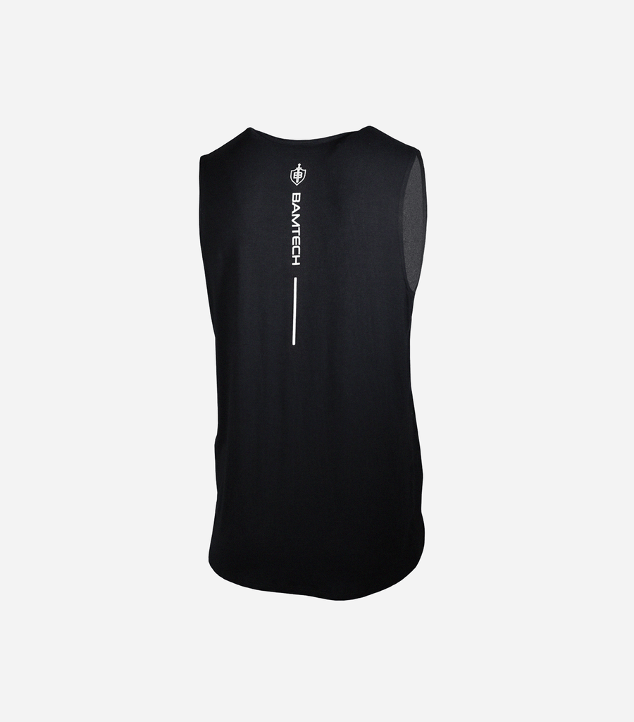 Bamtech Bamboo Aerotech Tank - A black tank top made from sustainable bamboo fabric, featuring a sleek and comfortable design. The tank offers breathability and moisture-wicking properties for optimal performance during workouts. The bamboo fabric provides a soft and luxurious feel, while its eco-friendly nature promotes sustainability. Perfect for active individuals seeking style, comfort, and environmental consciousness in their activewear
