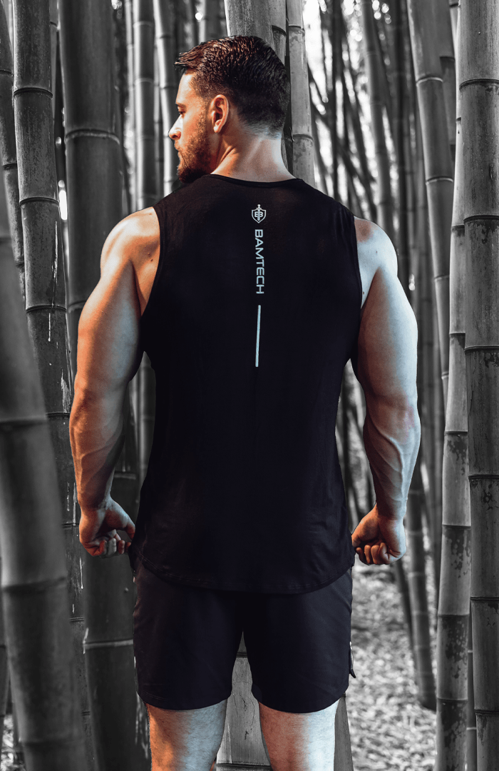 Promotional banner image showcasing the sleek and comfortable BamTech tank, a premium bamboo apparel for men, ideal for active lifestyles.